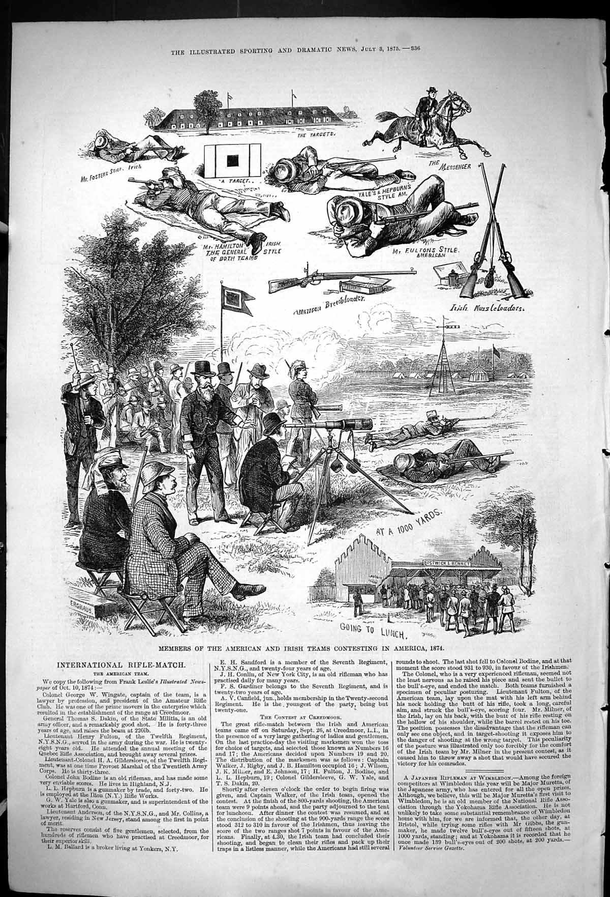 Old 1875 American Irish Teams Rifle Shooting Sport Ireland Hamilton Y Victorian