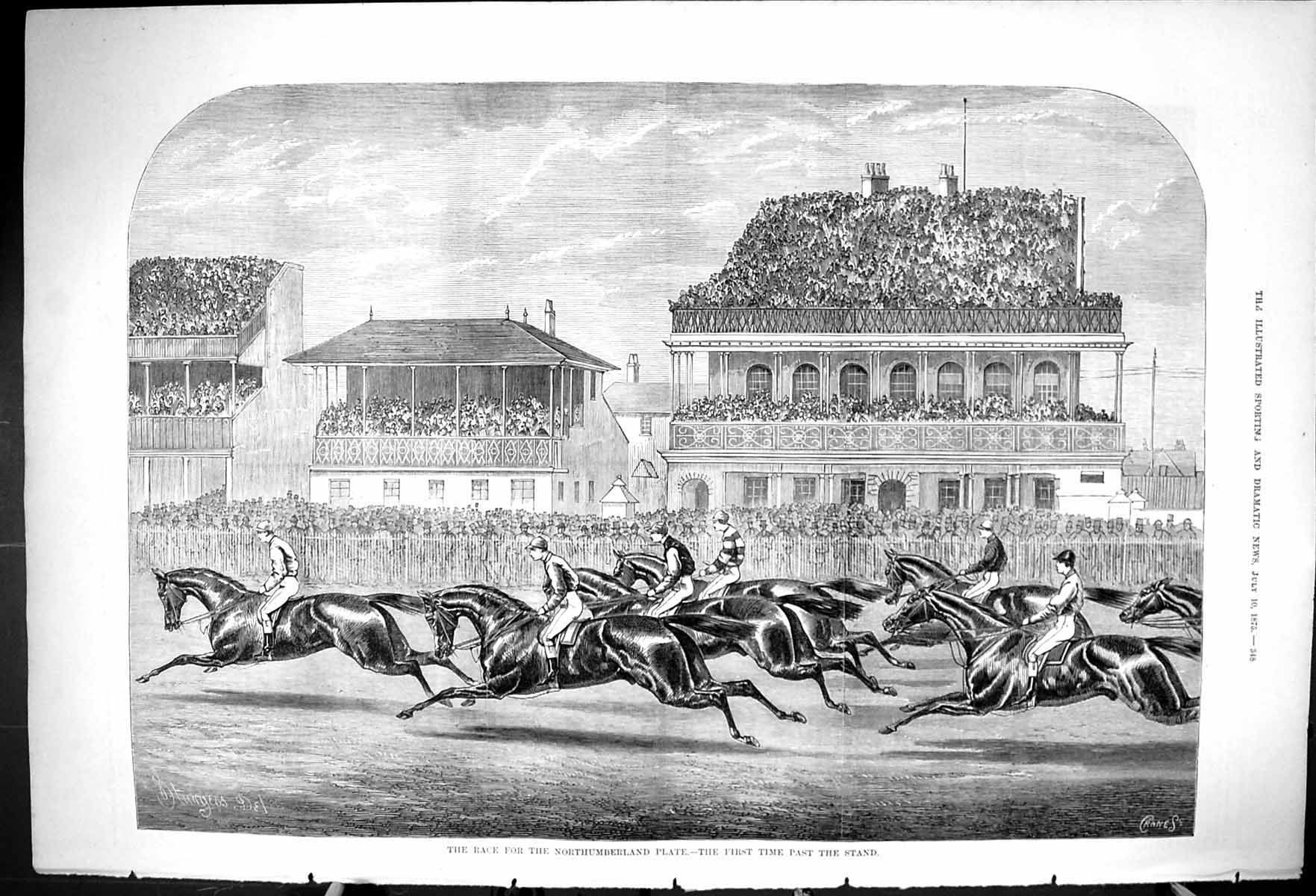 Original Old Antique Print 1875 Horse Racing Northumberland Plate Jockeys Sport
