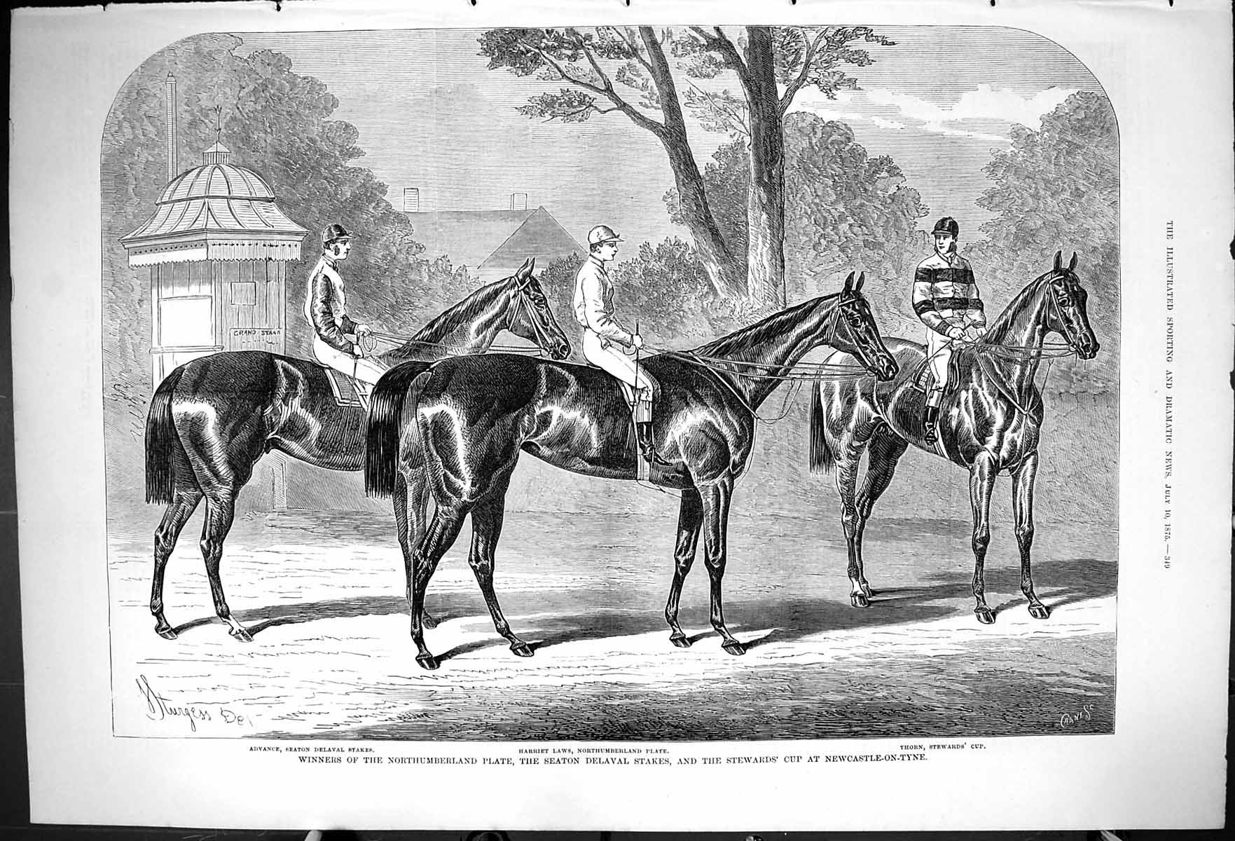 Old 1875 Northumberland Plate Seaton Delaval Newcastle Horses Harriet Victorian