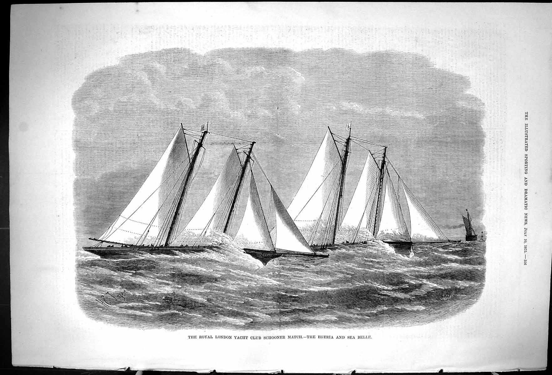 Antique Print 1875 Royal London Yacht Club Schooner Match Egeria Sea Belle 19th
