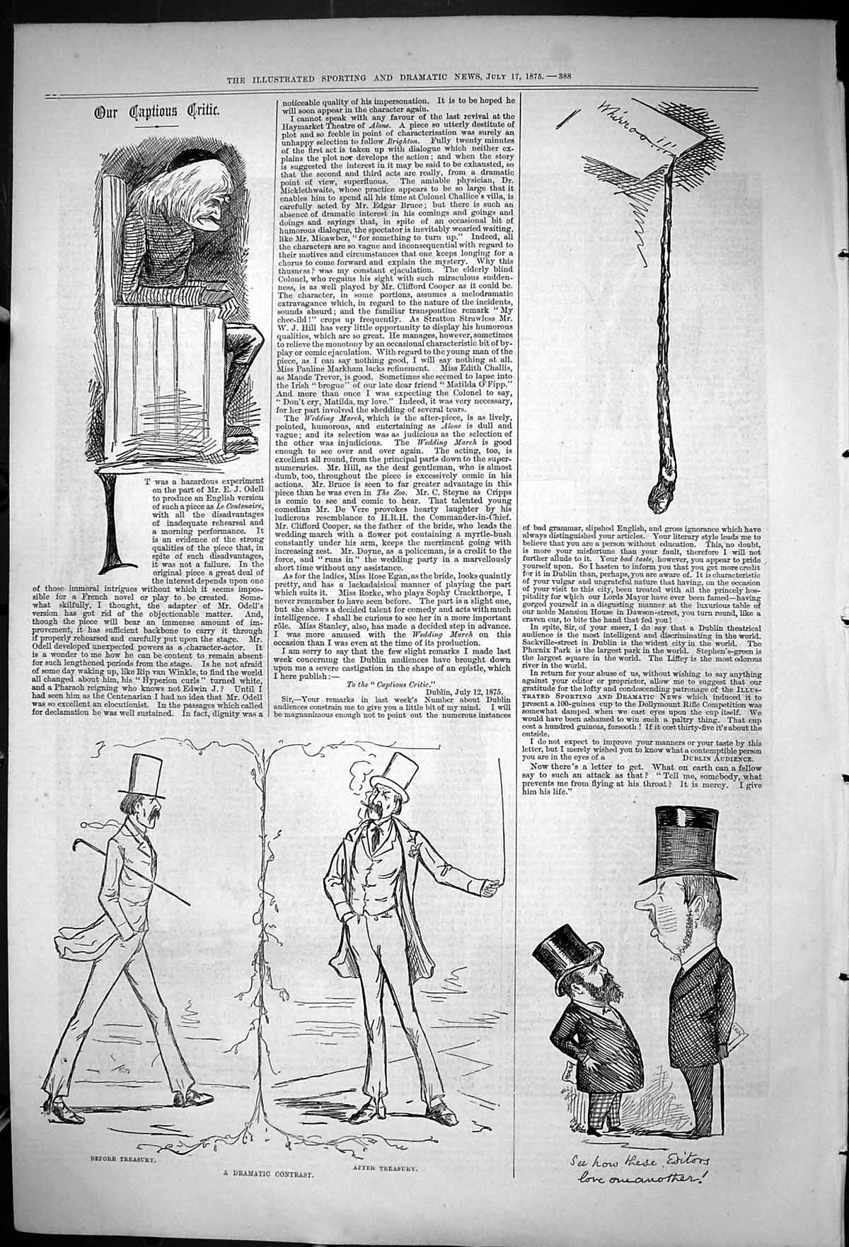 Old Antique Print Theatre Captious Critic Treasury Dramatic Contrast 1875 19th