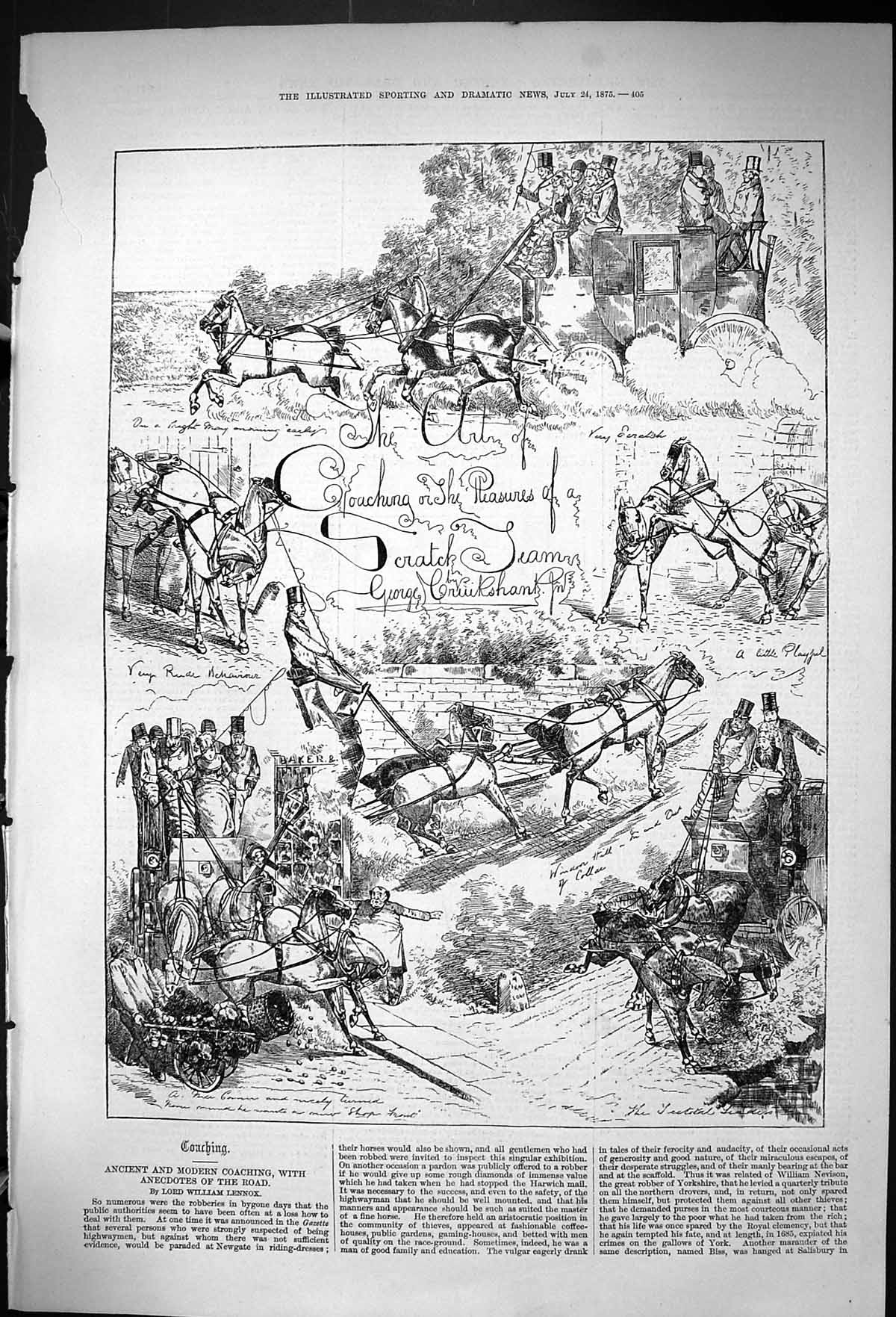Antique Old Print 1875 Horses Coaches Transport Coaching George Cruikshanks