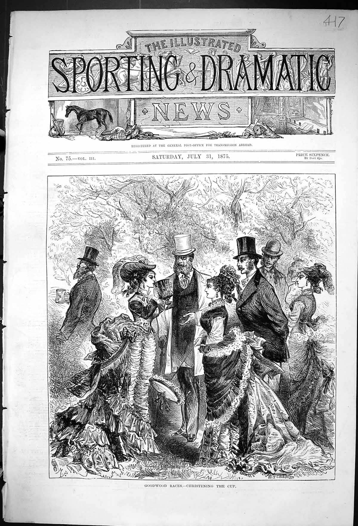 Old Antique Print 1875 Goodwood Horse Racing Spectators Christening Cup 19th