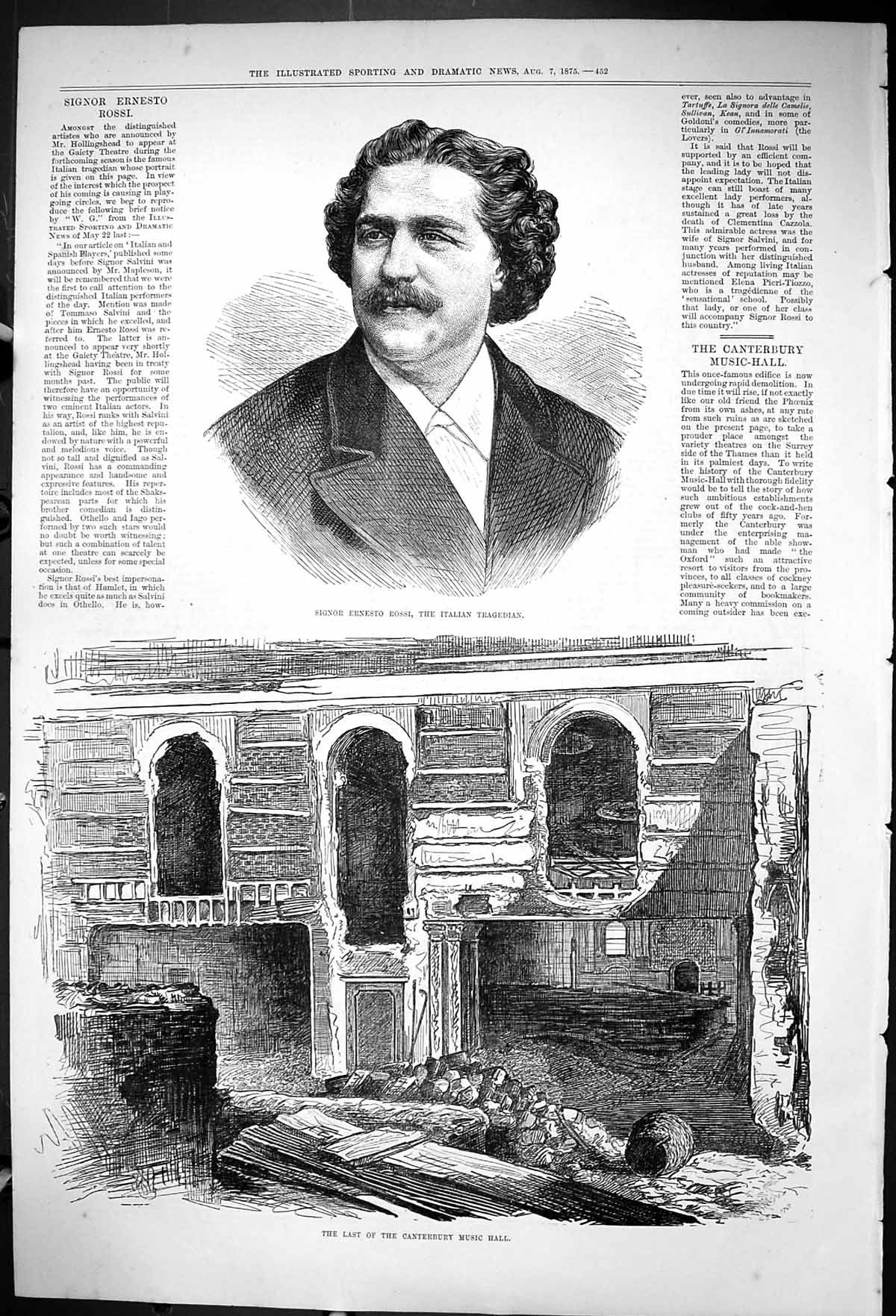 Old Signor Ernesto Rossi Italian Tragedian Canterbury Music Hall 1875 Victorian