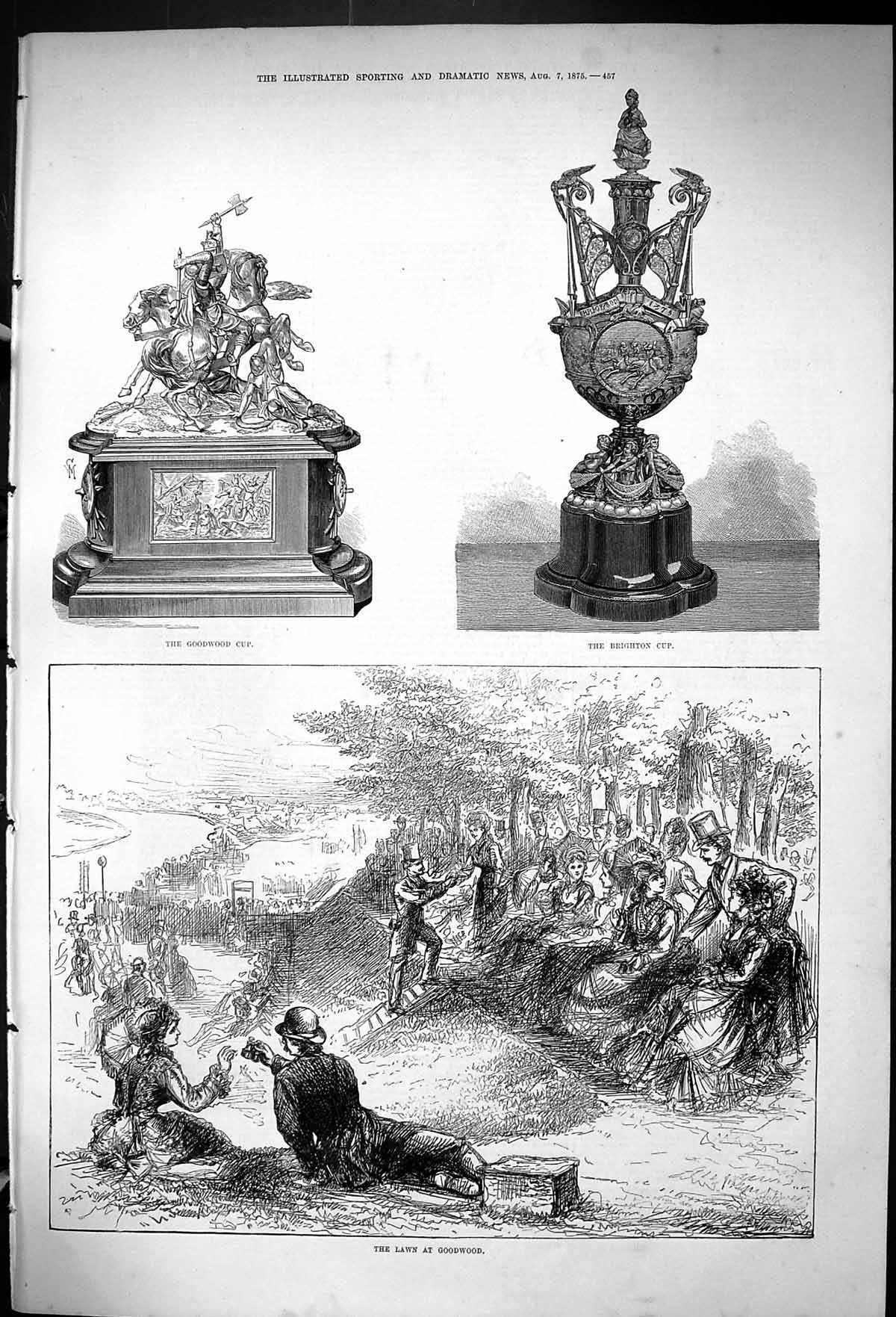 Old Antique Print 1875 Goodwood Horse Racing Cup Brighton Lawn Spectators 19th