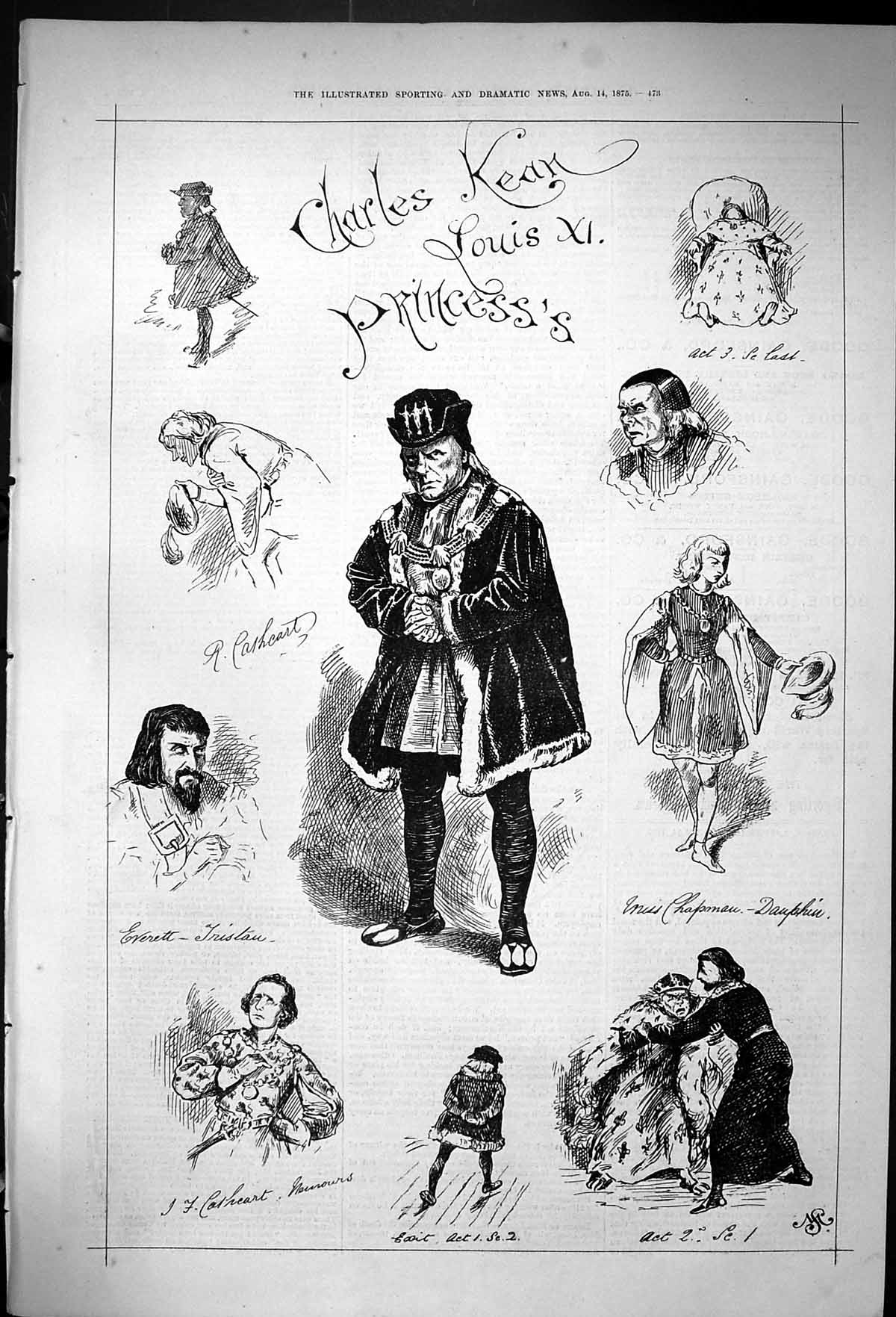 Antique Print 1875 Charles Kean Louis Xi Princess'S Theatre Cathcart Actors