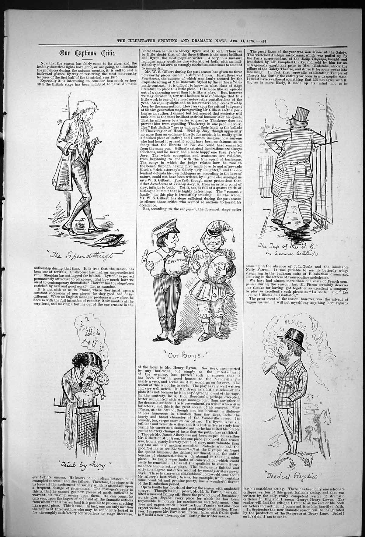 Original Old Antique Print Theatre Captious Critic Money Bags 1875 Victorian