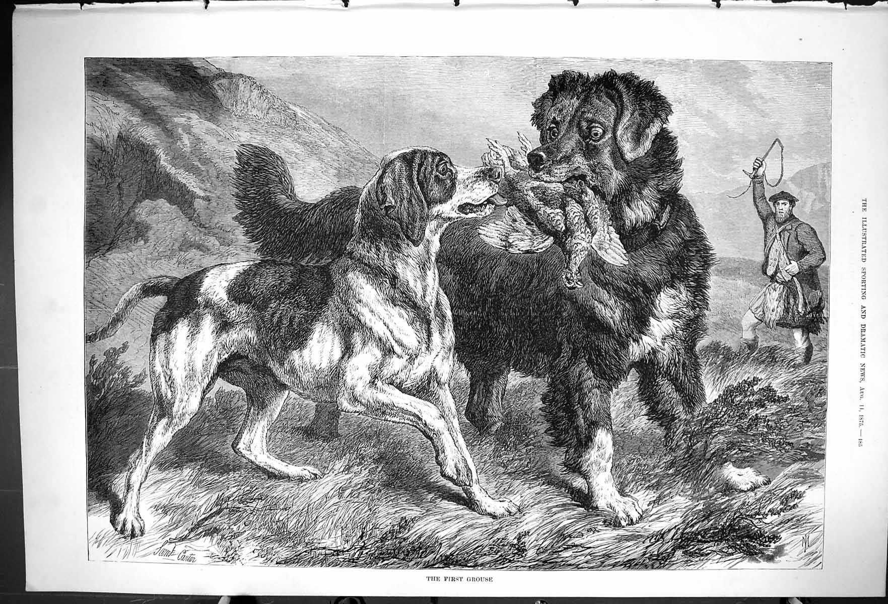 Antique Print 1875 First Grouse Birds Sport Hunting Shooting Dogs Huntsman 19th