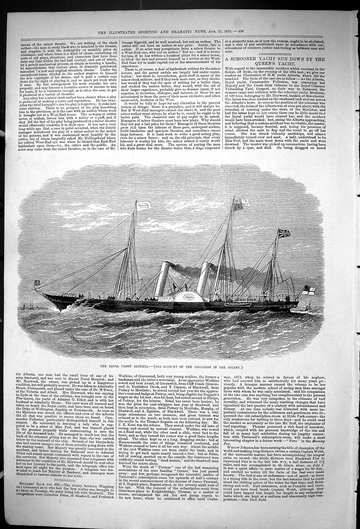 Original Old Antique Print Royal Yacht Alberta Steam Ship 1875 19th