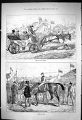Antique Print 1875 Horses Racing Jockey Sport Transport Carriage Spectators