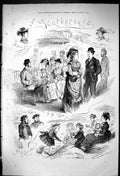 Original Old Antique Print 1875 View Scarborough Spa Children Beach Scene 19th