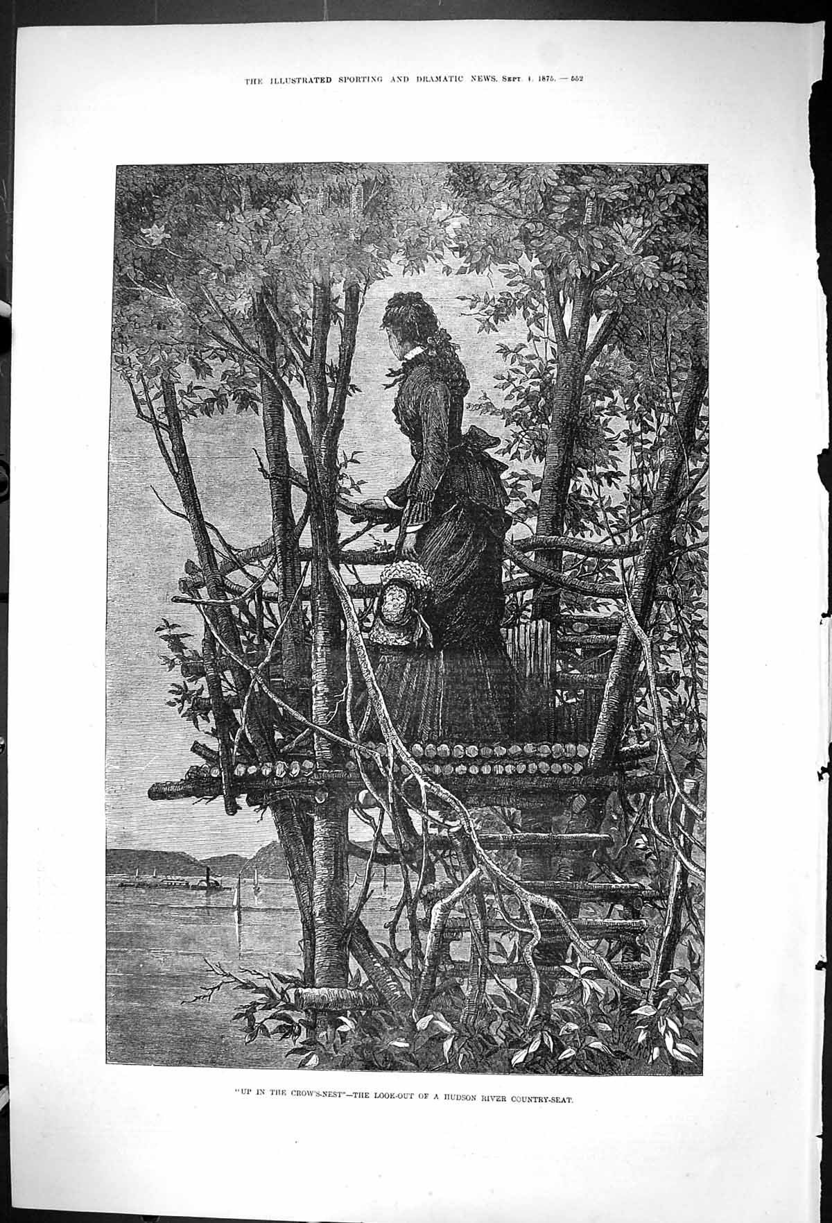 Antique Print 1875 Up In The Crows Nest Look-Out Hudson River Country Seat 19th
