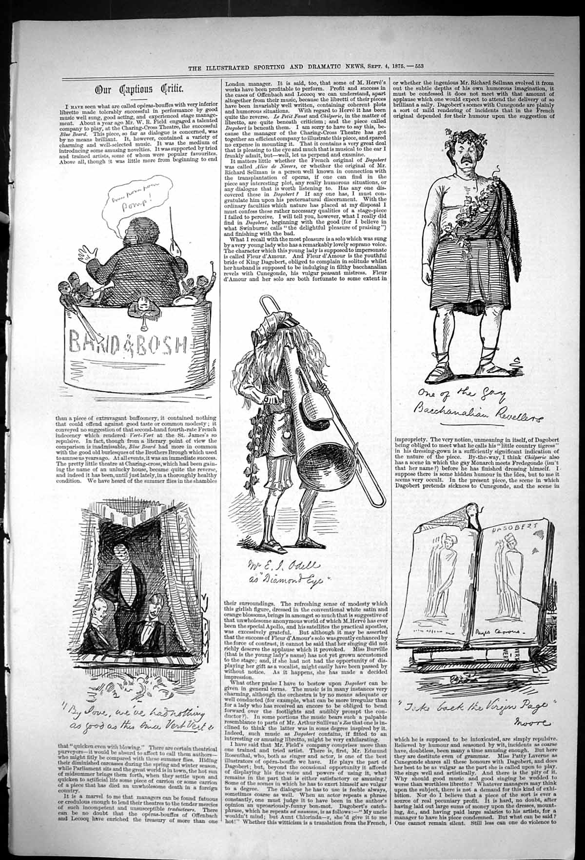 Original Old Antique Print Theatre Captious Critic Odell Audience Box 1875 19th