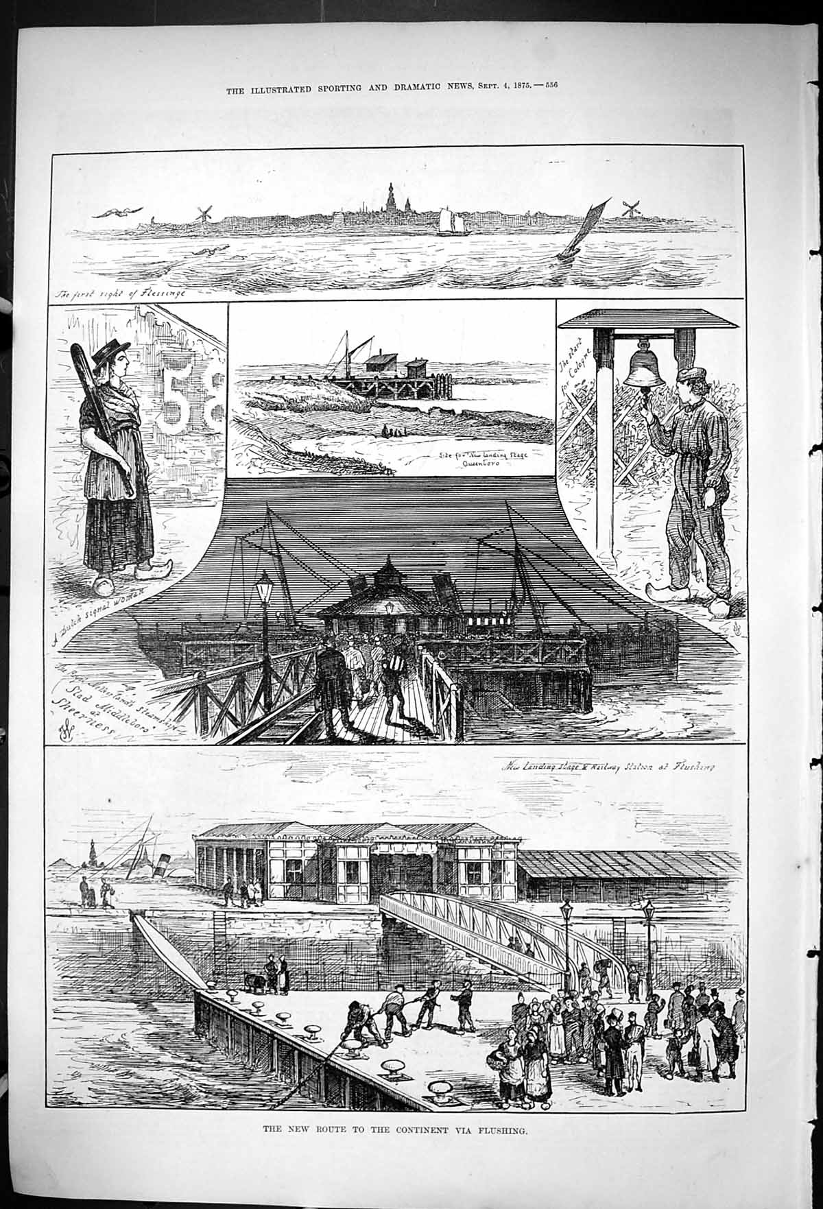 Antique Old Print Ship Route Continent Via Flushing Sheerness Flessinge 1875
