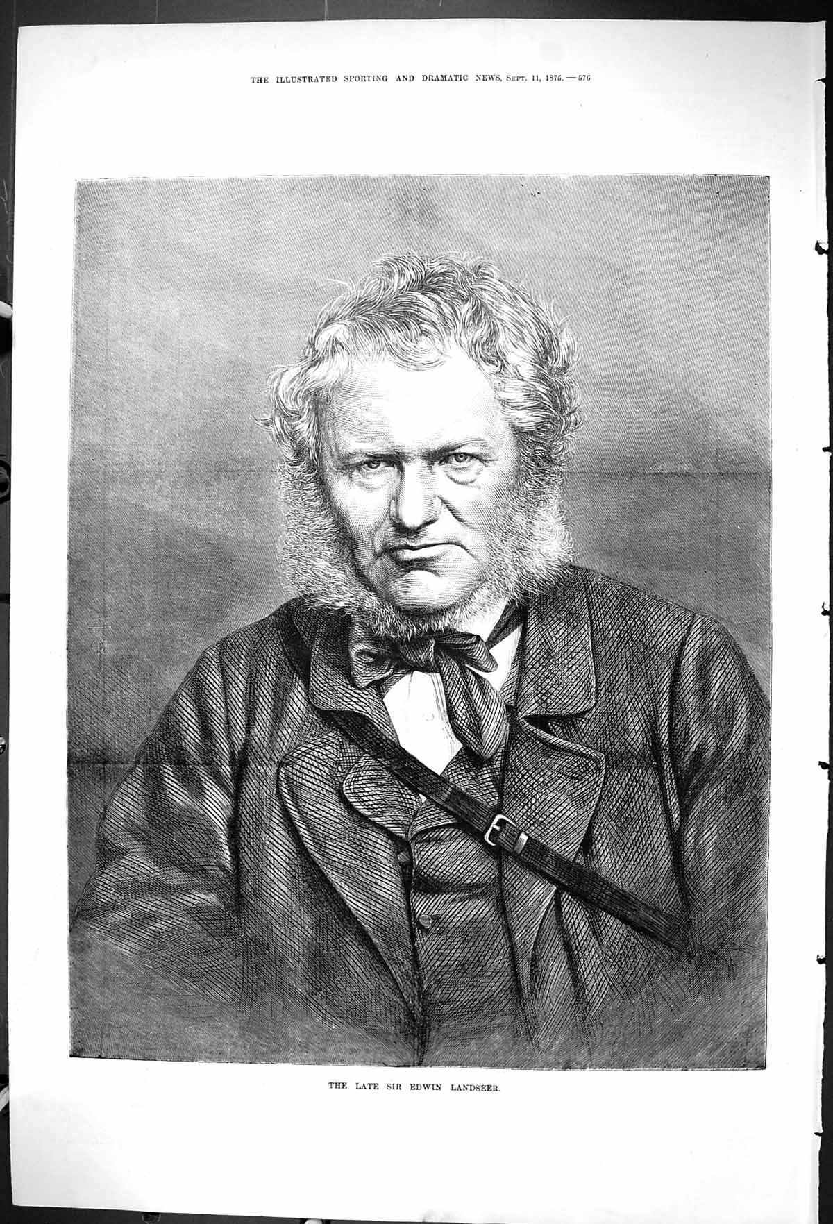 Original Old Antique Print Portrait Sir Edwin Landseer 1875 19th