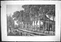 Original Old Antique Print 1875 Exterior Sadlers Wells Theatre River Trees 19th