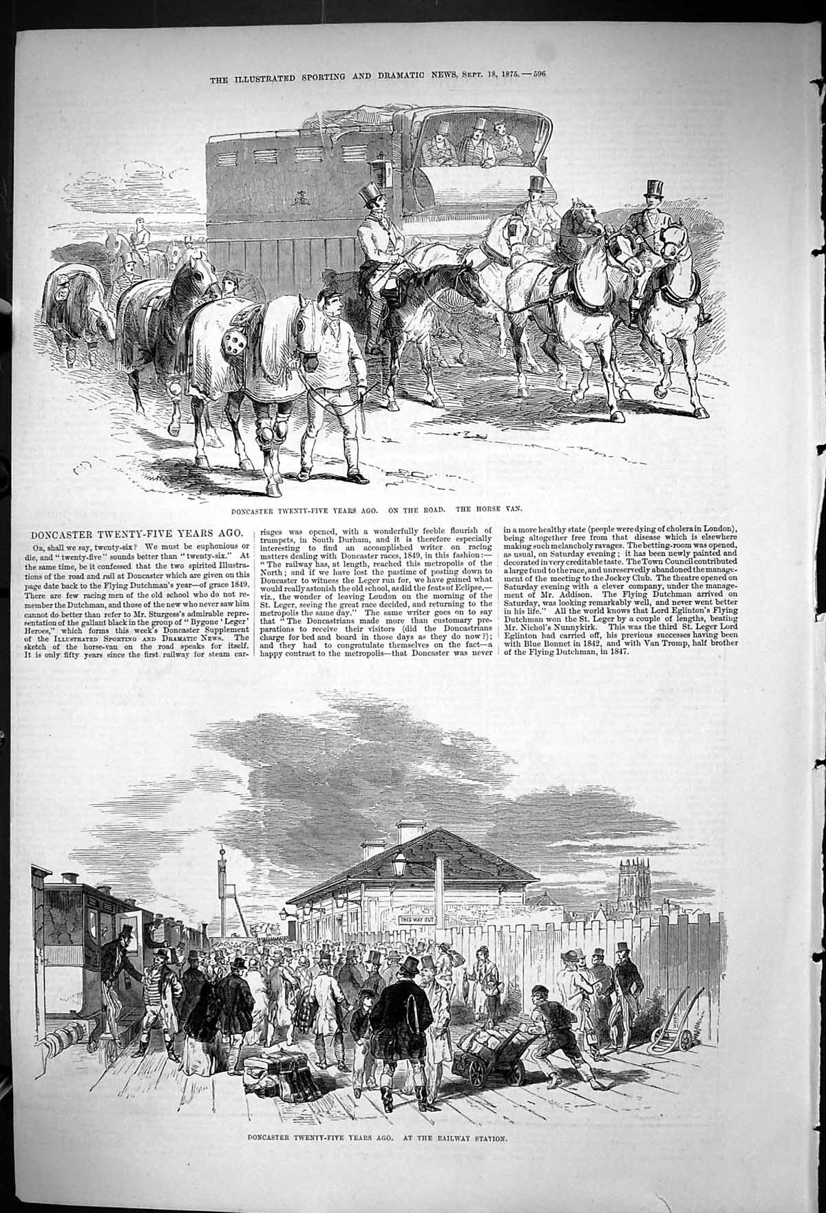 Antique Old Print Doncaster Horse Racing Transport Van Railway Station 1875