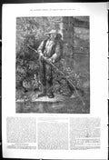 Original Old Antique Print 1875 Man Fishing Smoking Pipe River Scene Idle Dog