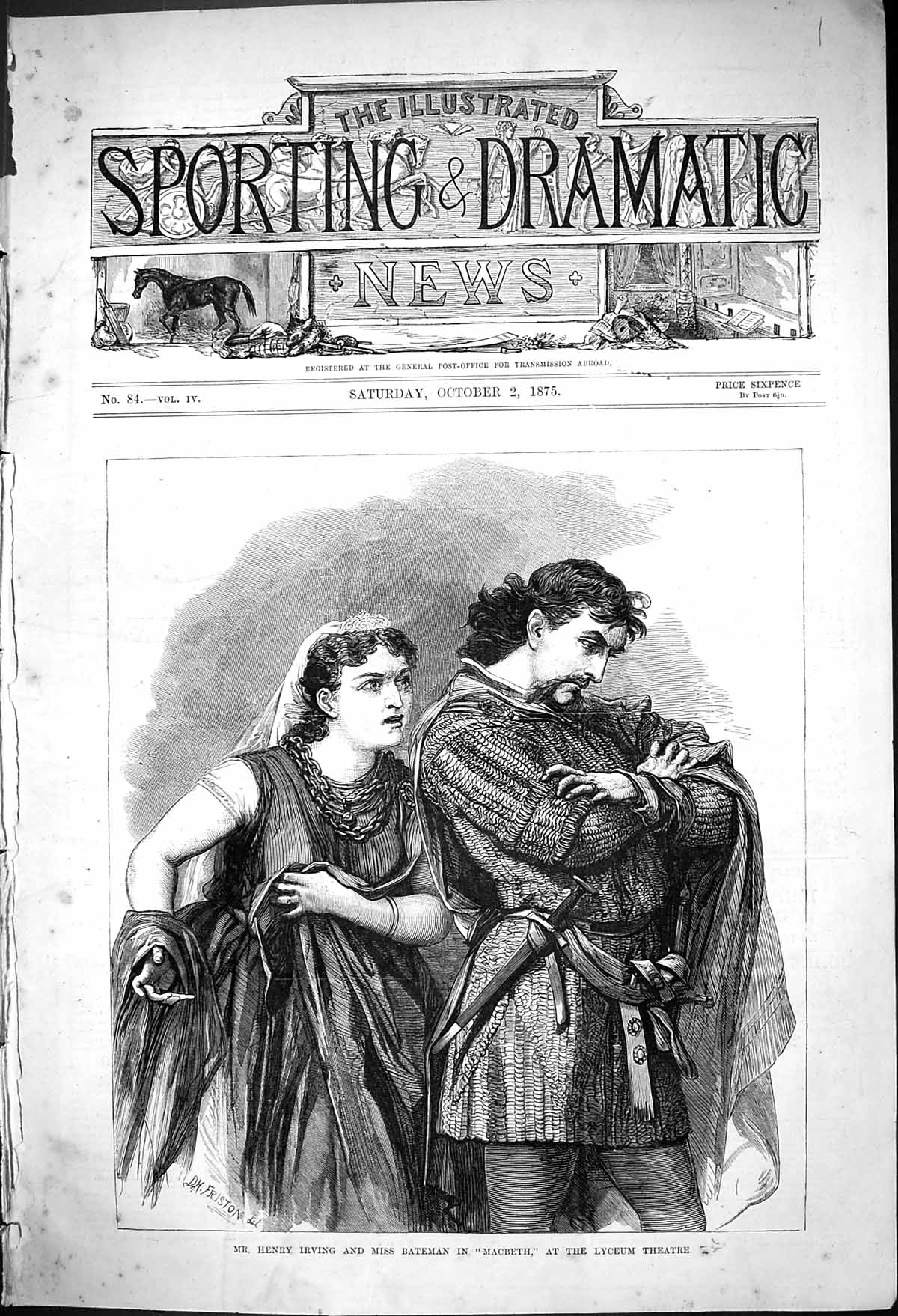 Old 1875 Henry Irving Miss Bateman Macbeth Lyceum Theatre Actor Actre Victorian