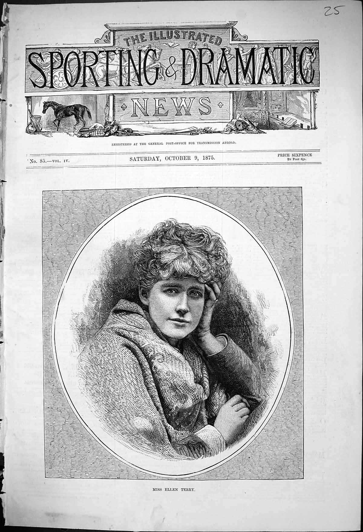 Old Print 1875 Portrait Miss Ellen Terry Beautiful Woman Theatre Actress 19th