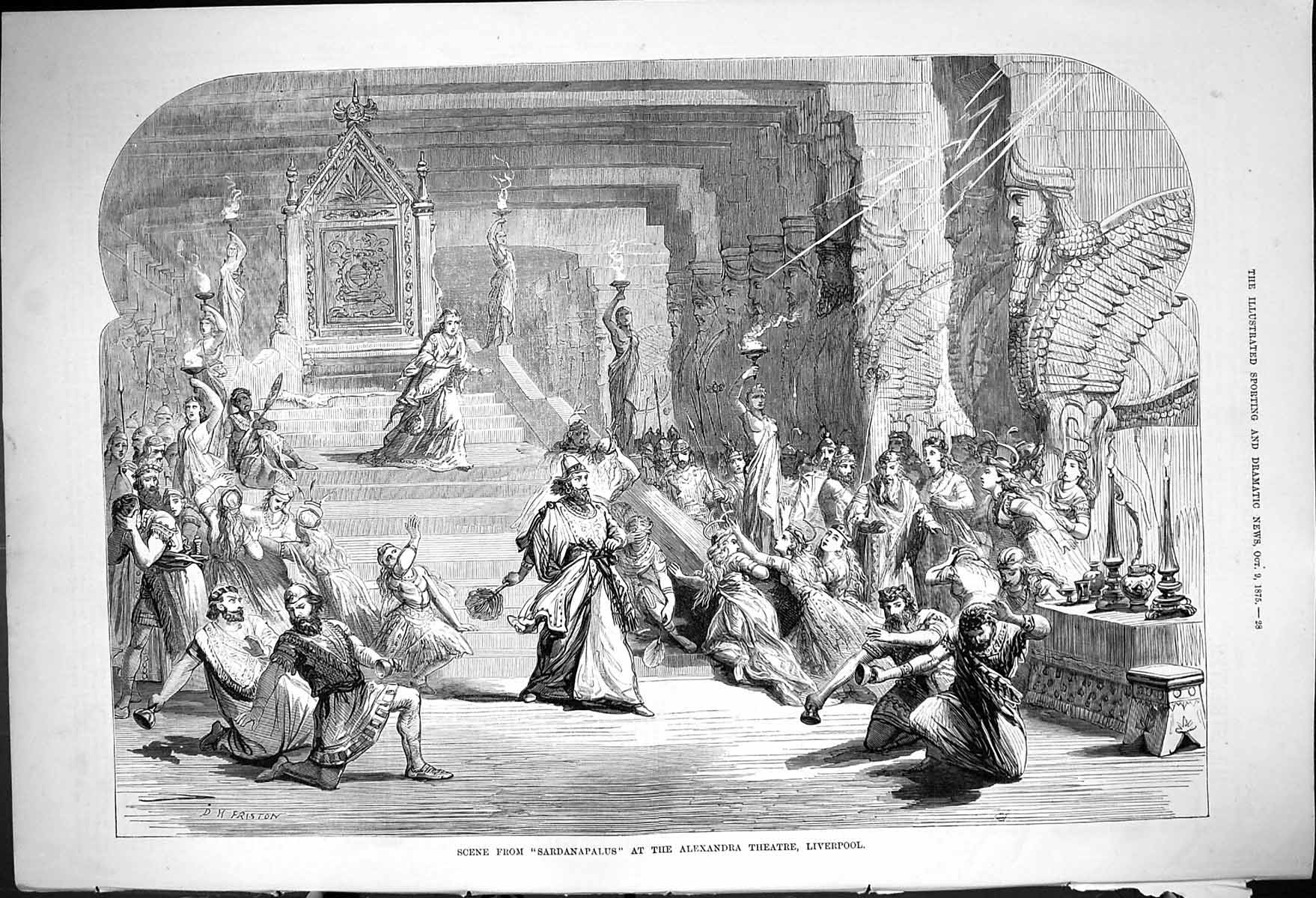 Antique Old Print 1878 Scene Sardanapalus Alexandra Theatre Liverpool England