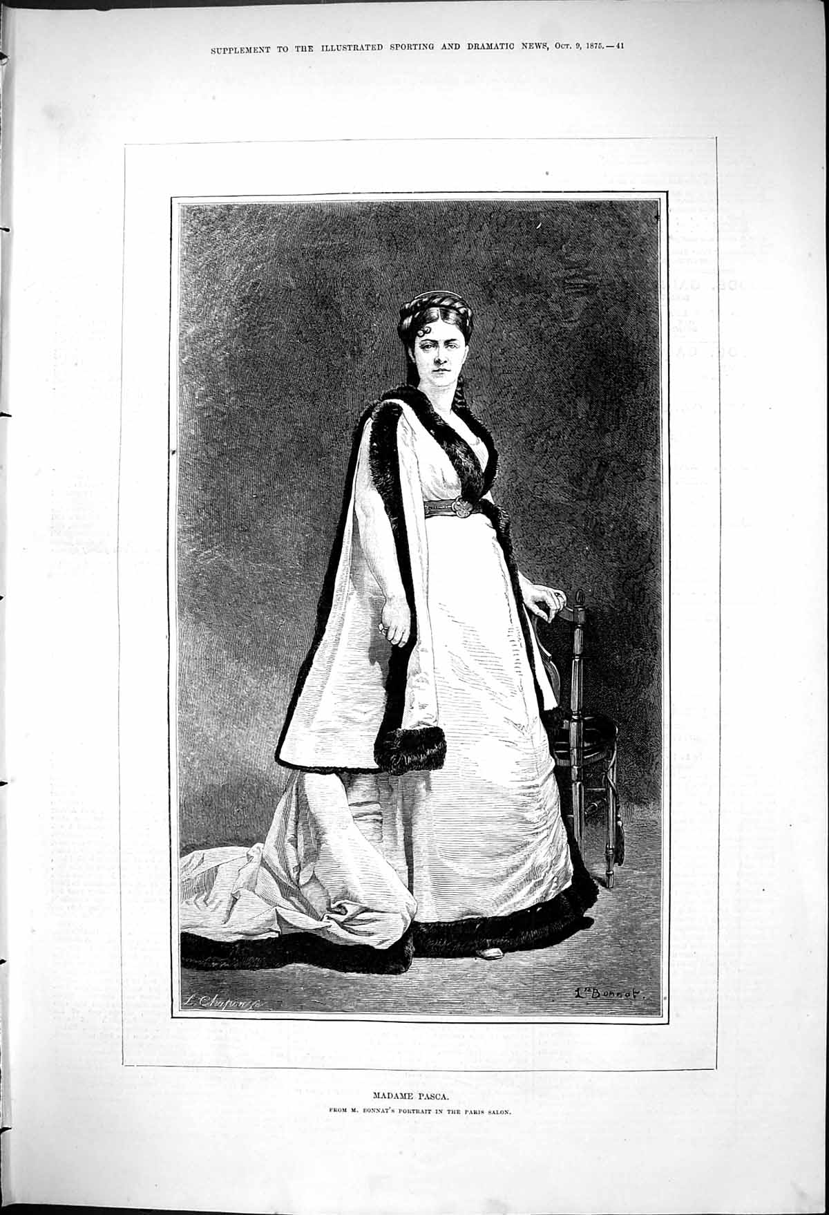 Original Old Antique Print 1875 Portrait Madame Pasca Beautiful Woman Victorian