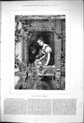 Antique Old Print 1875 Beautiful Woman Sitting In Window Gamekeepers Daughter