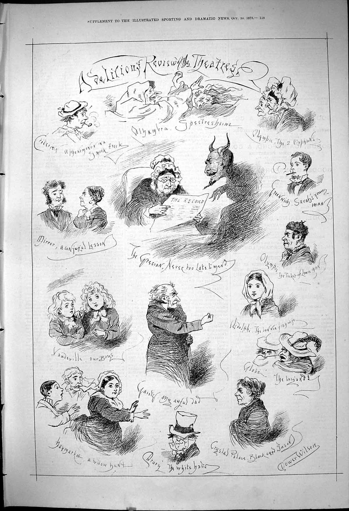 Old 1875 Theatre Review Alhambra Globe Vauderville Haymarket Olympic Victorian