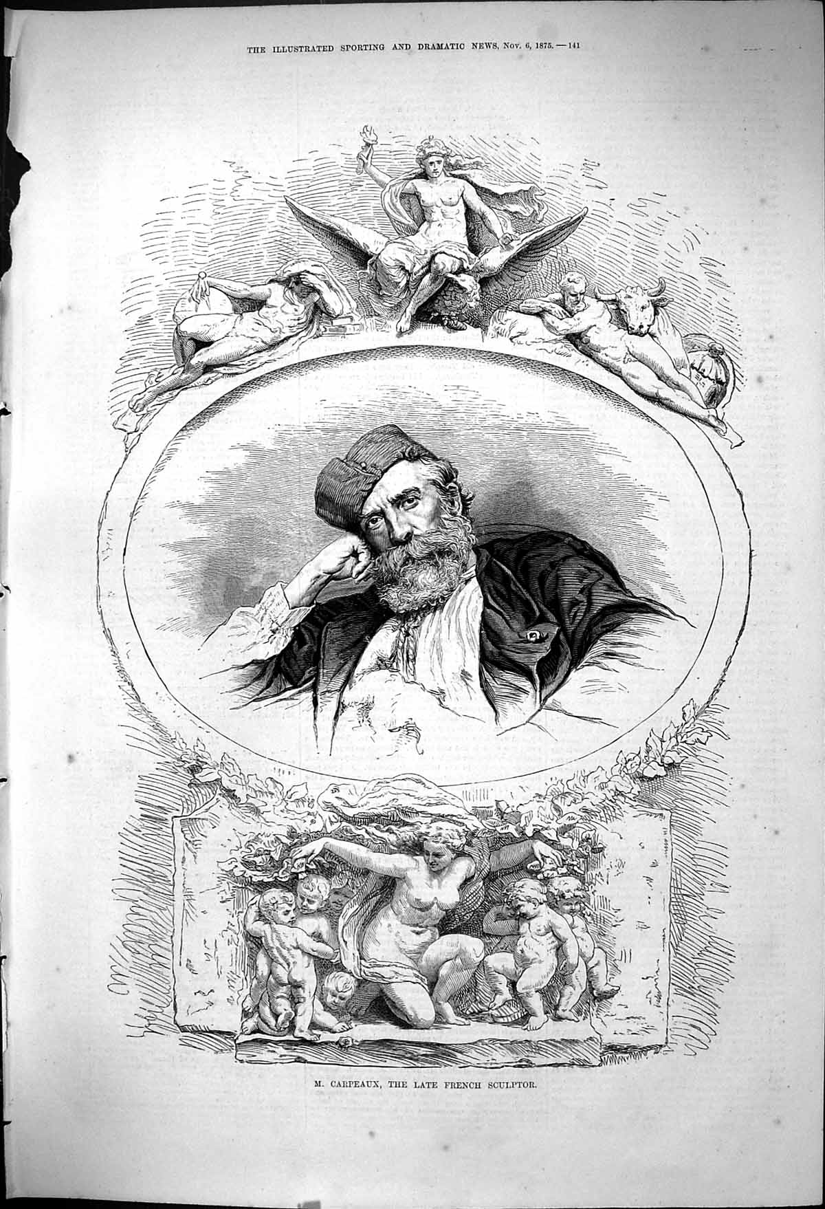 Original Old Antique Print 1875 Carpeaux Portrait French Sculptor Victorian