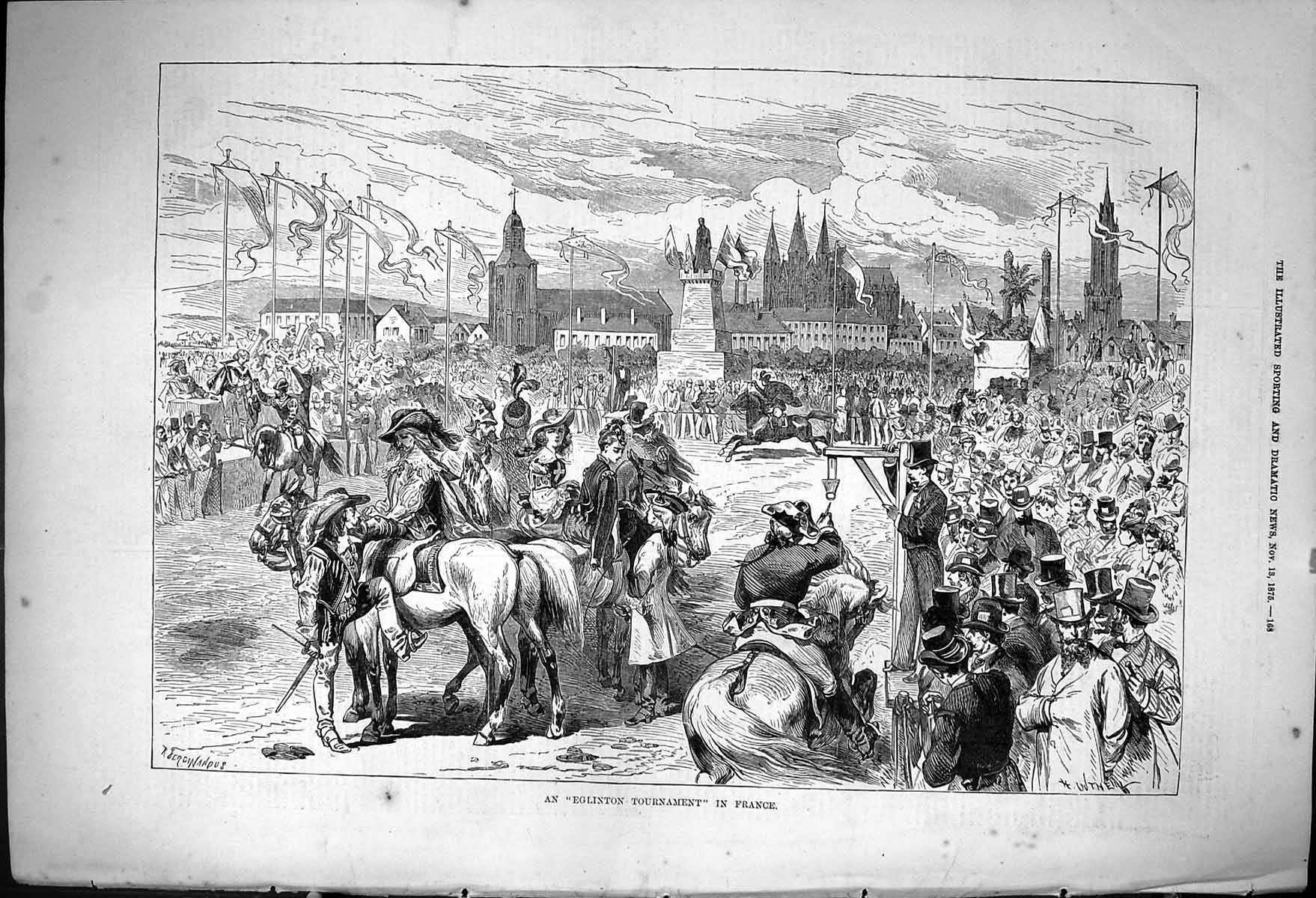 Old Antique Print 1875 Eglington Tournament France Horses Entertainment 19th