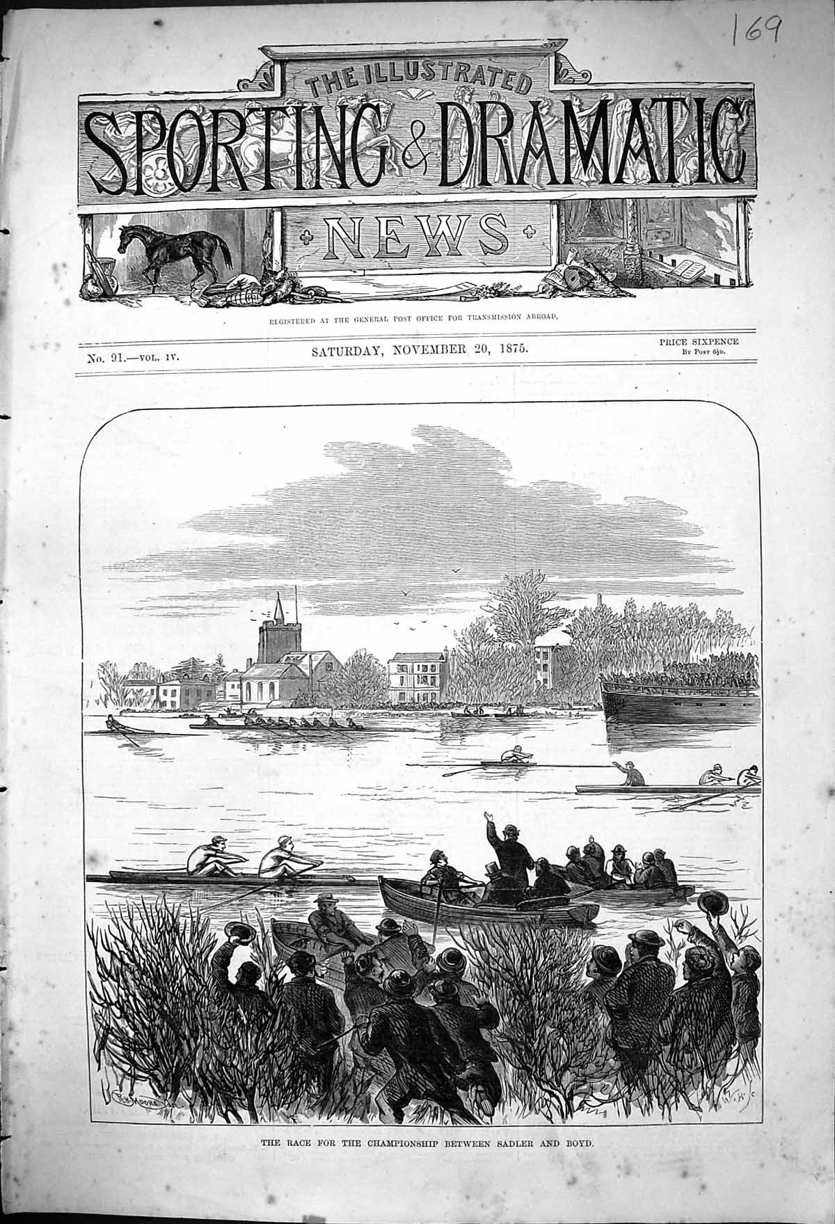 Antique Print 1875 Sport Race Championship Between Sadler Boyd Rowing Boats