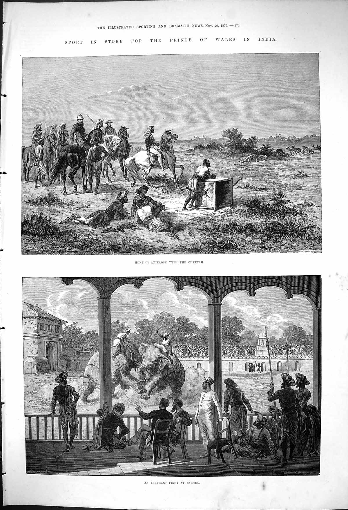 Old 1875 Sport Prince Wales India Hunting Antelope Cheetah Elephant B Victorian