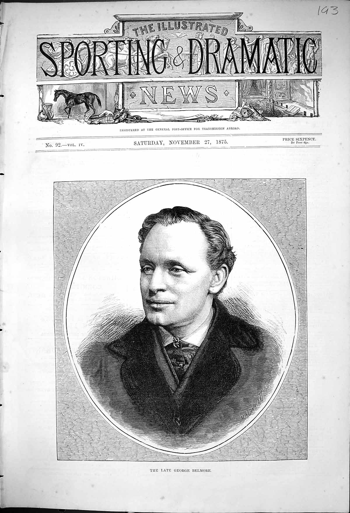 Original Old Antique Print 1875 Portrait George Belmore Man 19th