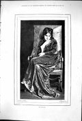 Antique Old Print 1875 Portrait Beautiful Woman Reverie Lady Sitting Chair 19th