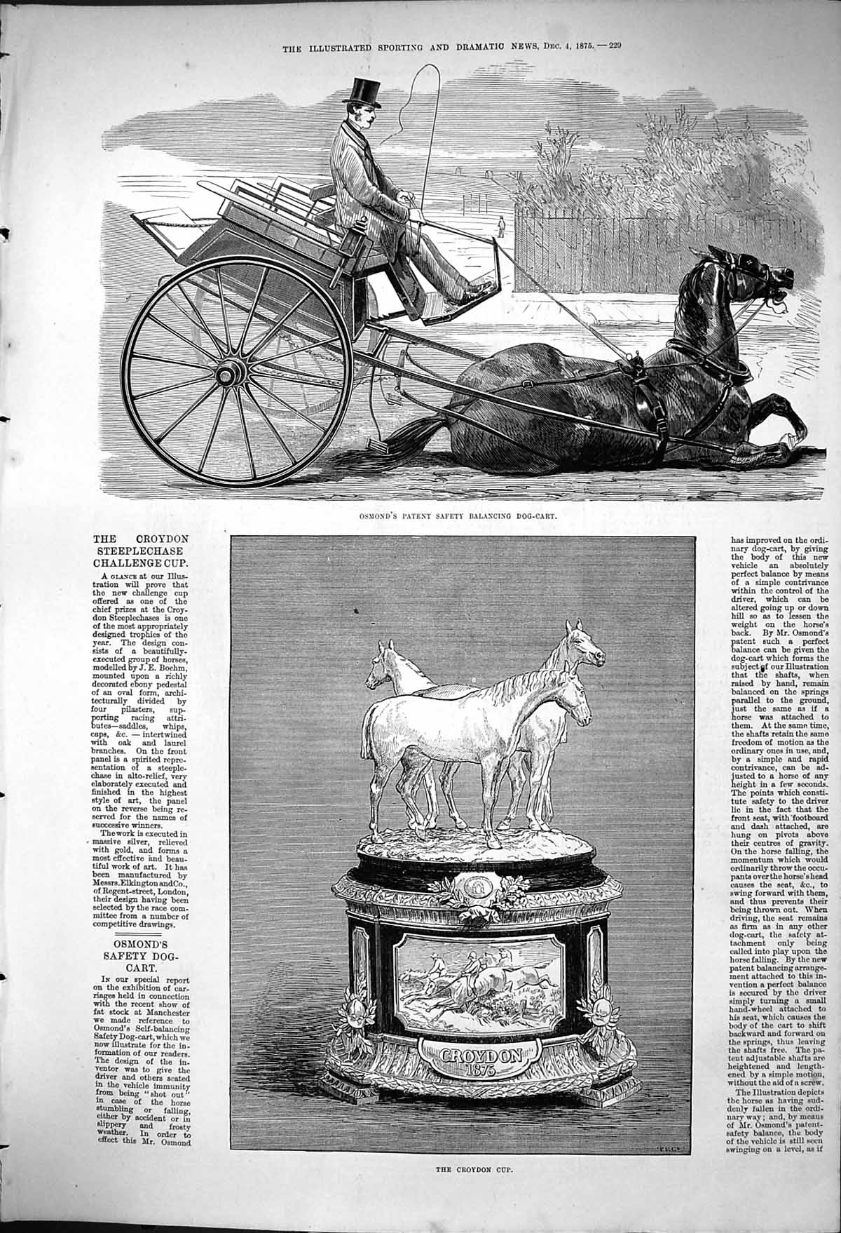 Old 1875 Osmond Patent Safety Balancing Dog Cart Croydon Cup Horse Ra Victorian