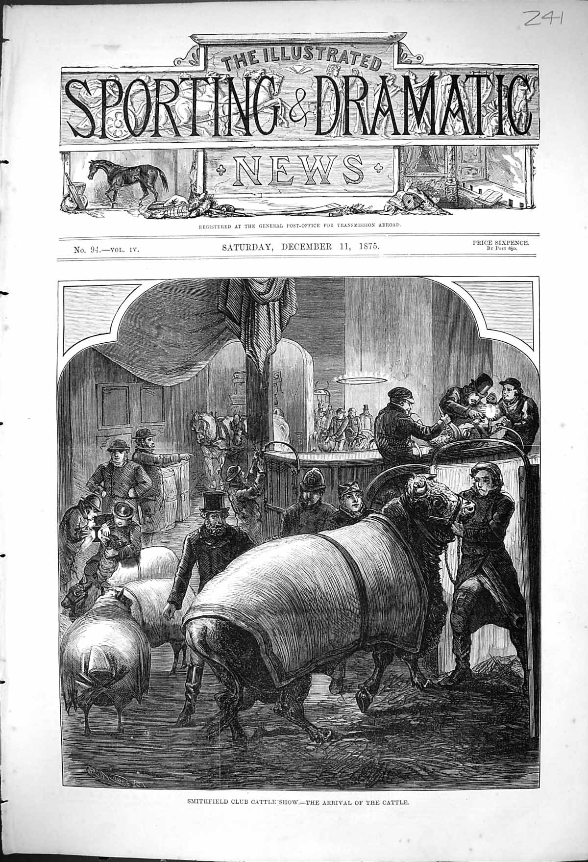 Old Antique Print 1875 Smithfield Club Cattle Show Arrival Animals Sheep 19th