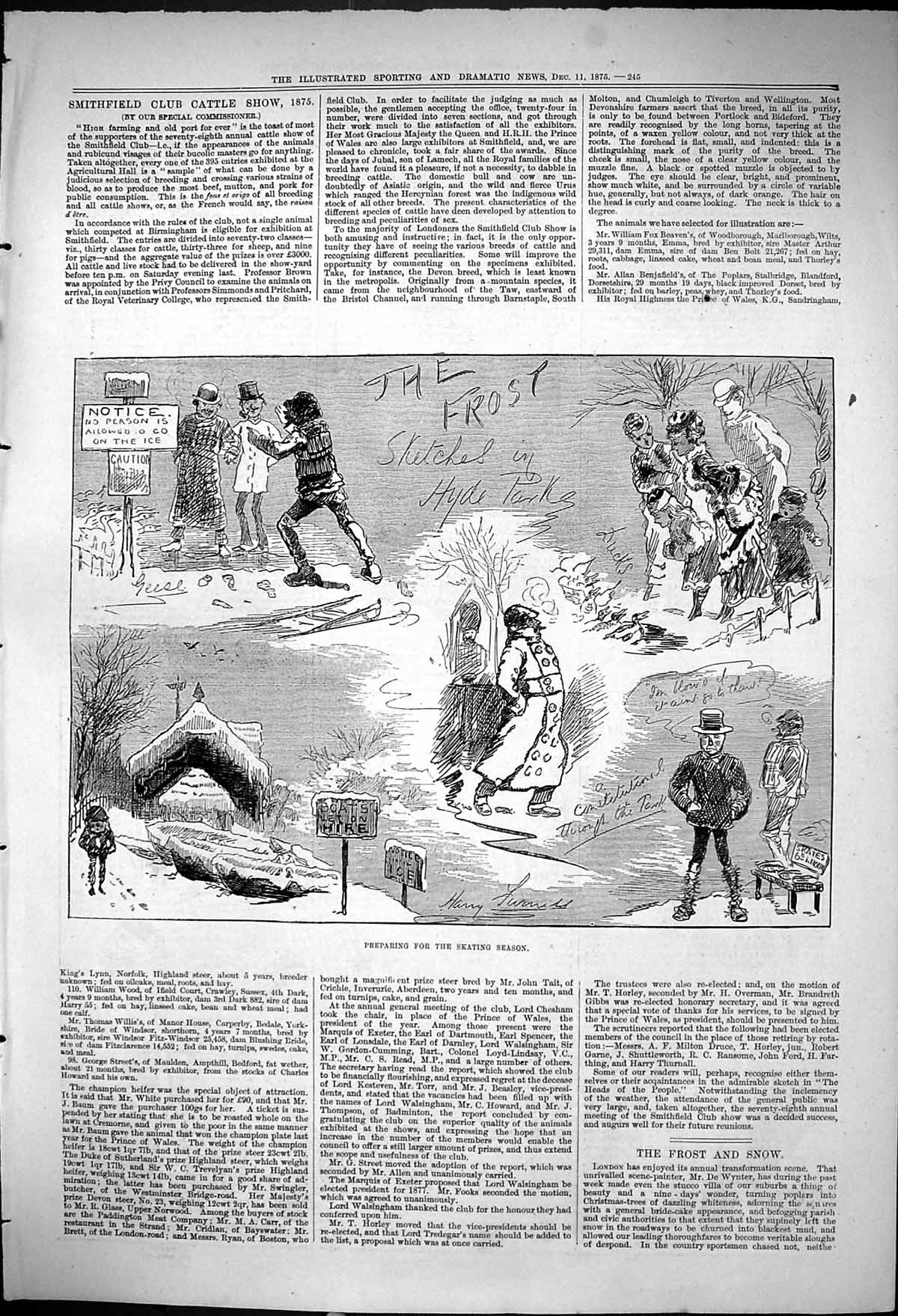 Antique Old Print 1875 Preparing Ice Skating Season Winter Sport Hyde Park 19th