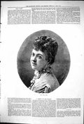 Original Old Antique Print 1875 Portrait Miss Linda Dietz Beautiful Woman 19th