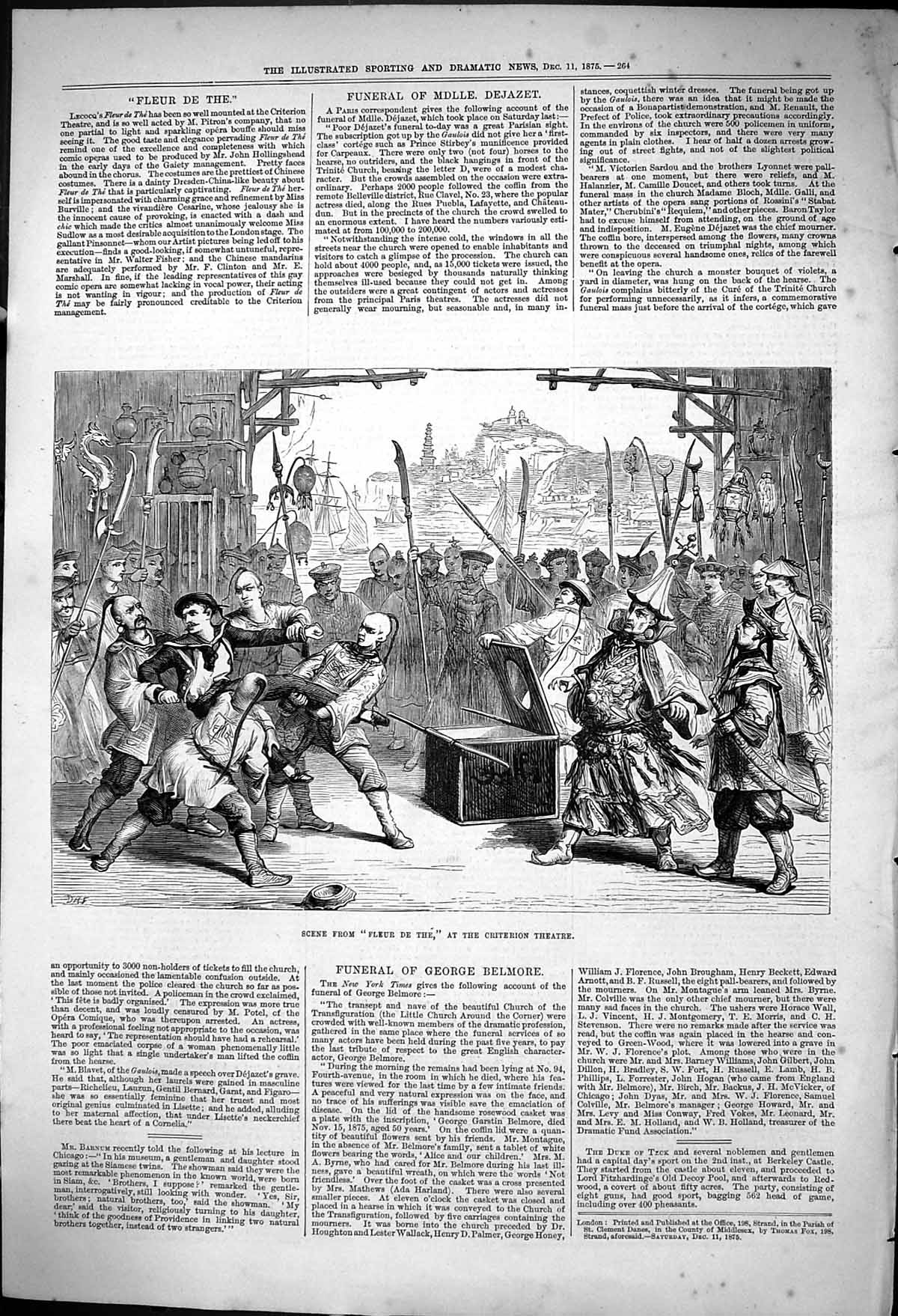 Original Old Antique Print 1875 Scene Fleur De The Criterion Theatre Actors