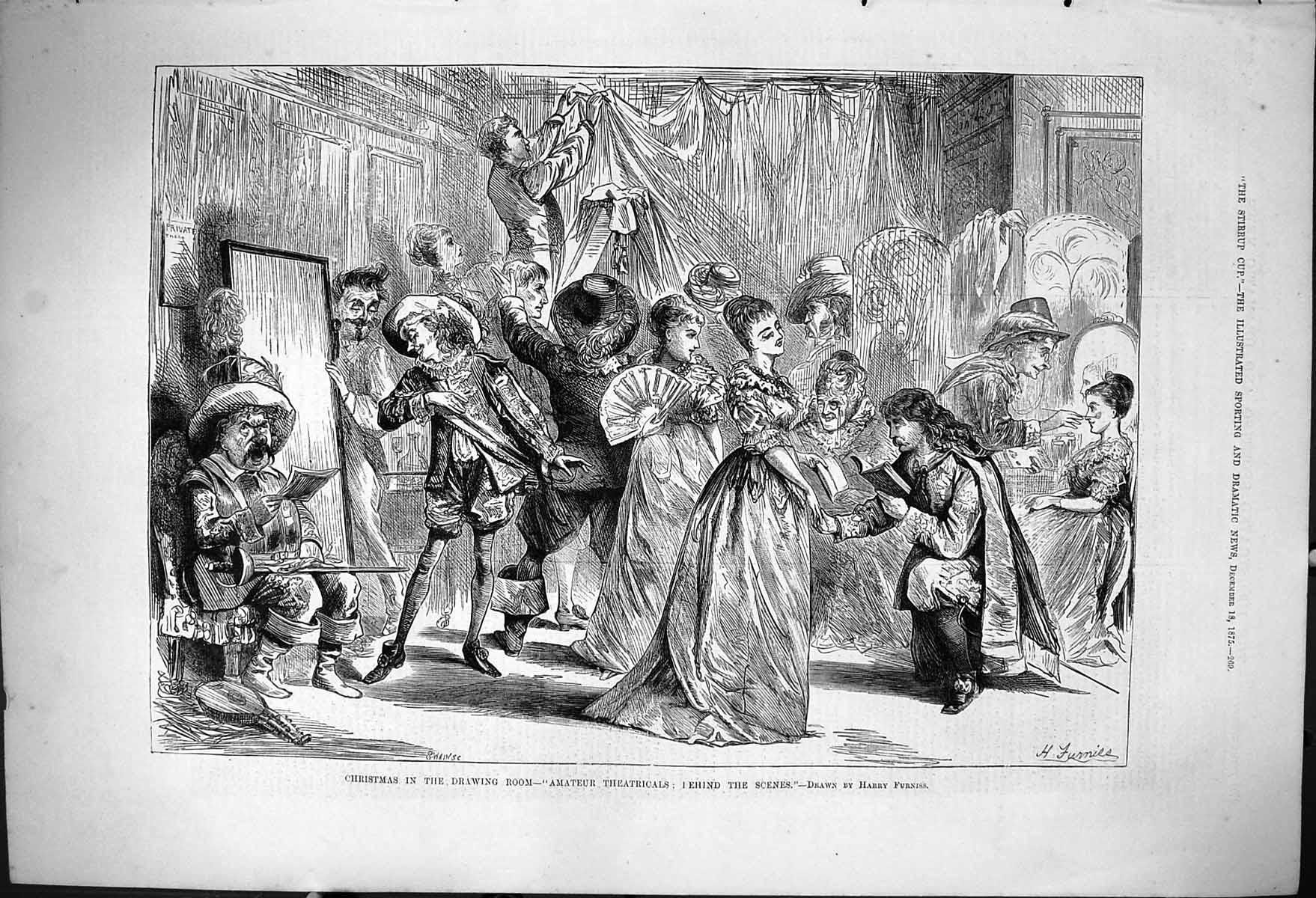 Old 1875 Christmas Drawing Room Amateur Theatricals Behind Scenes Act Victorian