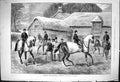 Original Old Antique Print 1875 Christmas Stud Horses Trainers Stable Scene