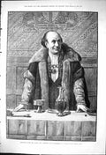 Antique Old Print 1875 Christmas Guild Chairman Gentleman Banquet Table Marks