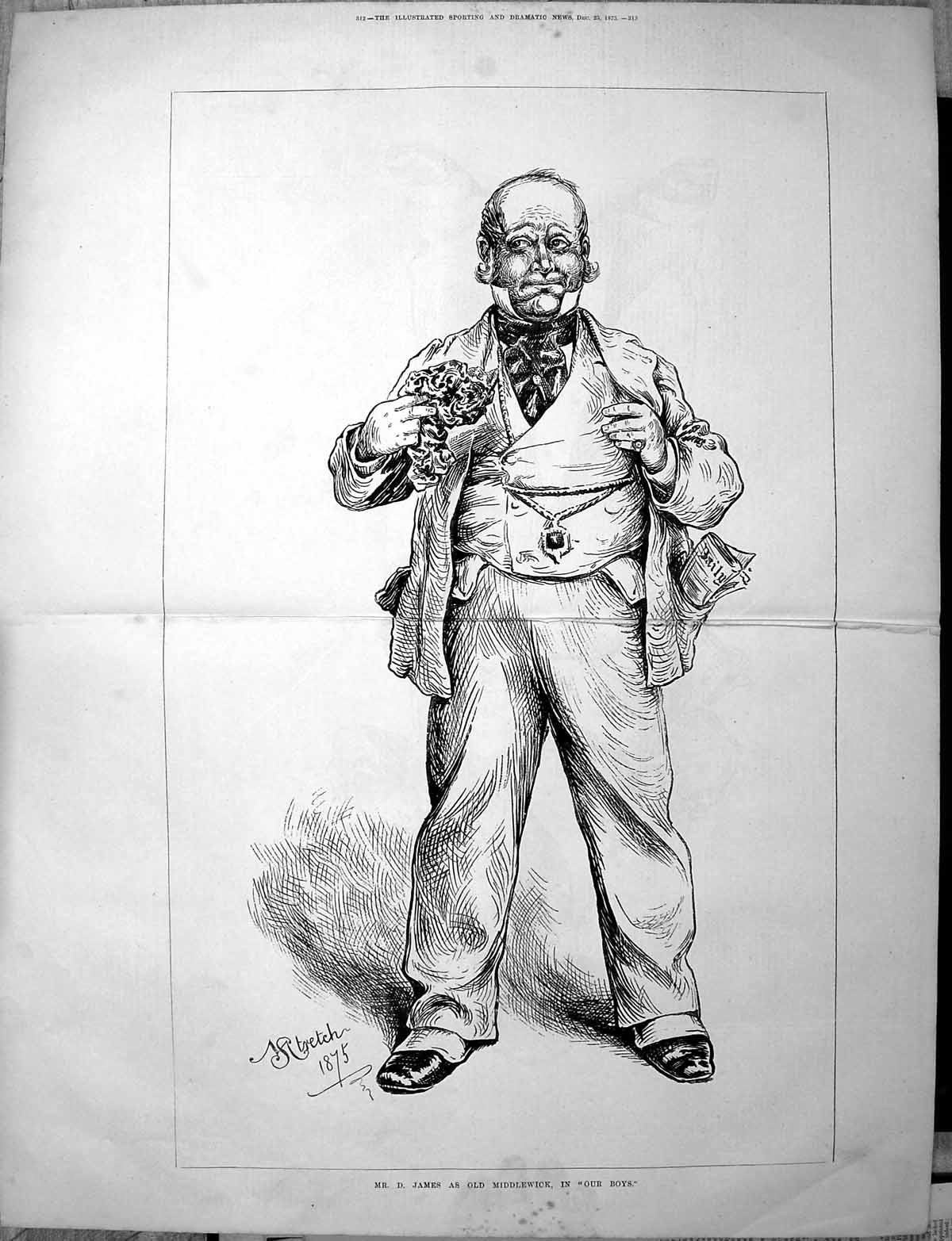 Antique Print 1875 Portrait Mr D. James Middlewick Our Boys Theatre Actor 19th