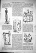 Original Old Antique Print 1876 Winter Amusements Sketches Men Umbrella 19th