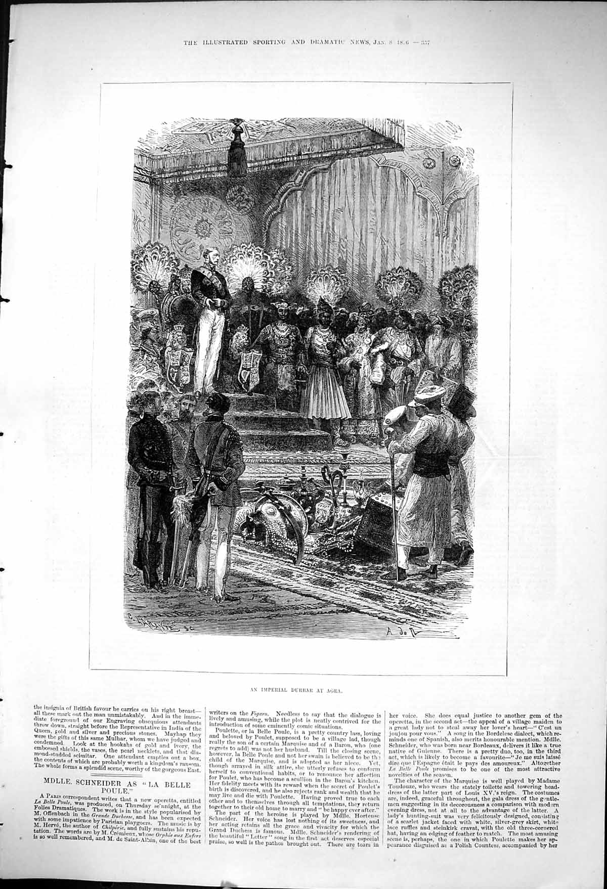 Original Old Antique Print 1876 Imperial Durbar Agra India Jewels Weapons 19th