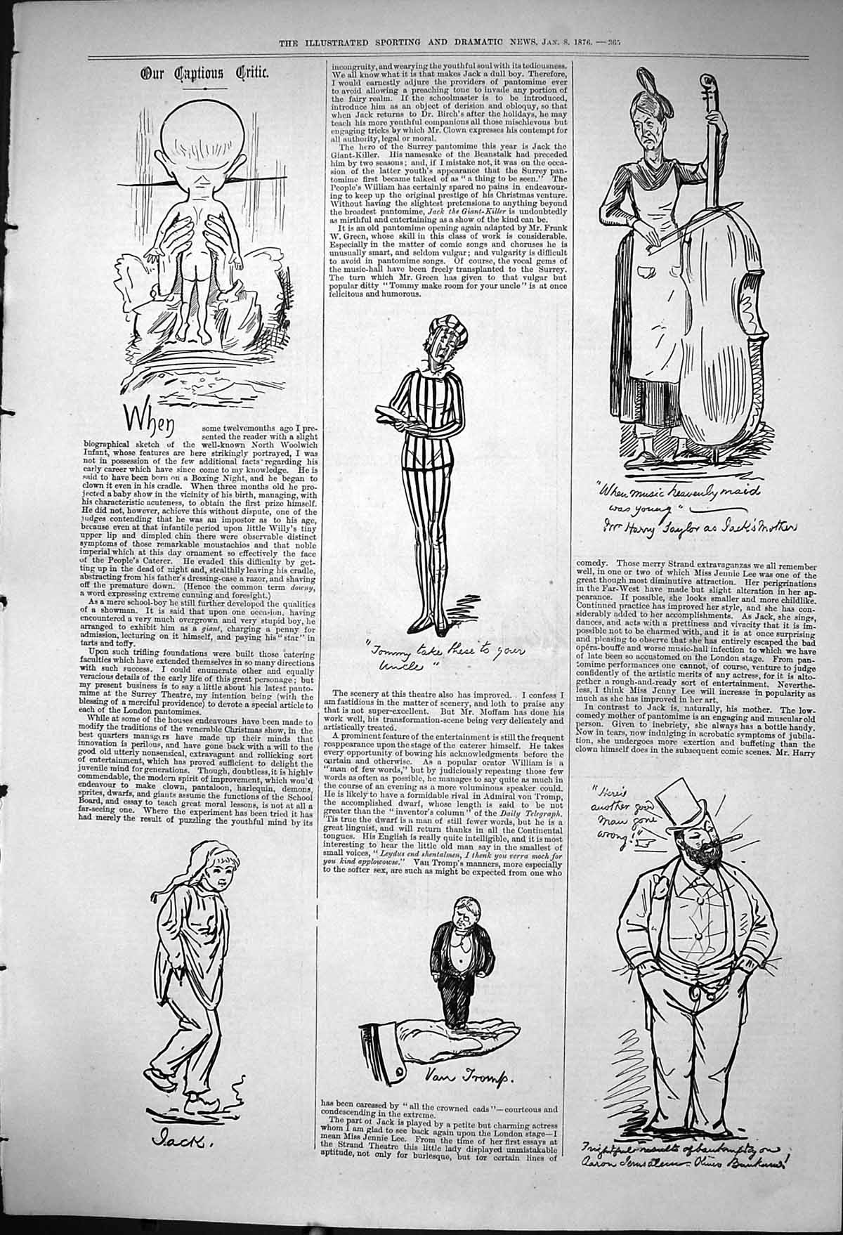 Antique Old Print 1876 Captious Critic Theatre Tommy Jack Mrs Harry Taylor 19th
