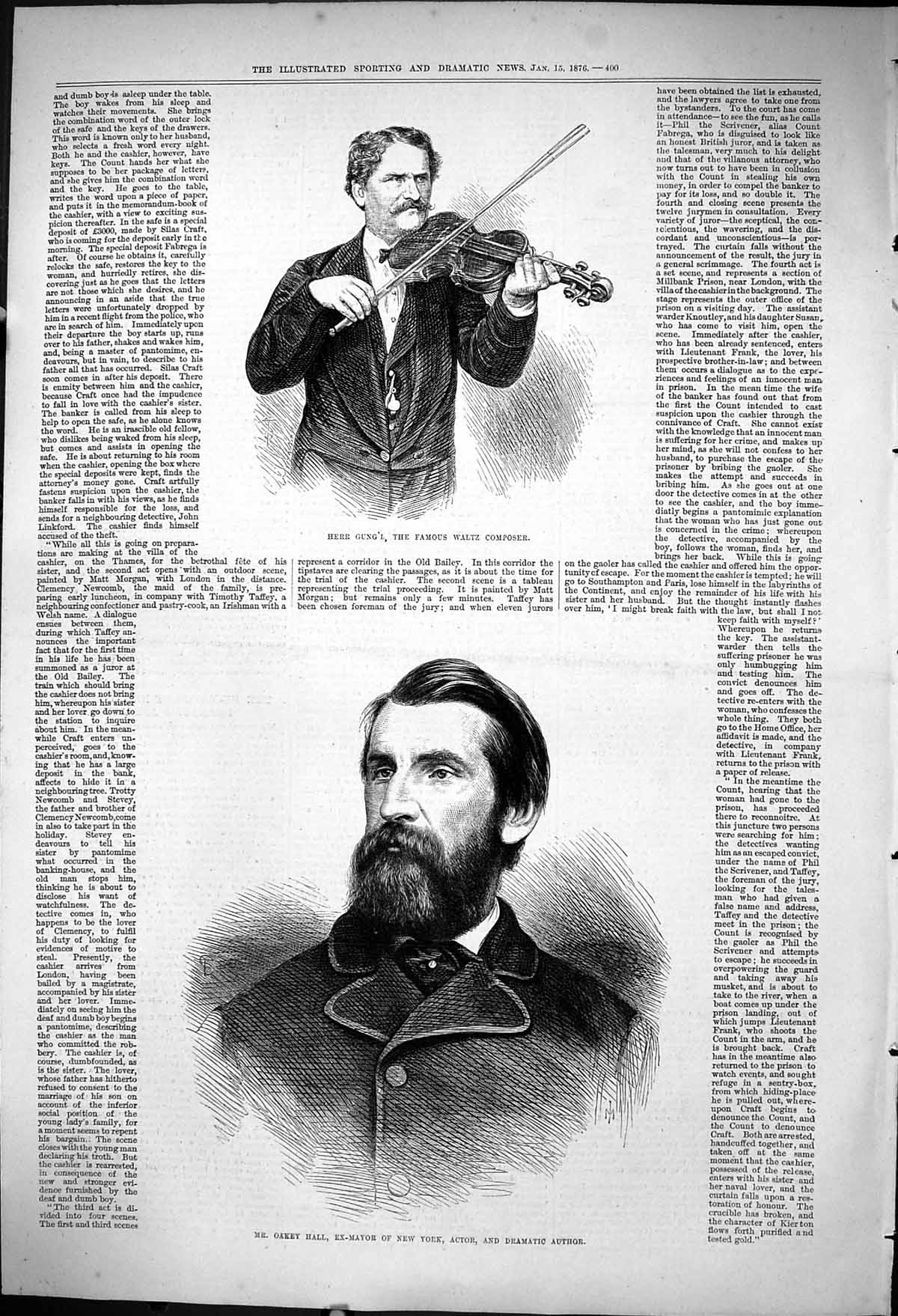 Old 1876 Portrait Herr Gung'L Waltz Composer Oakey Hall Mayor New Yor Victorian