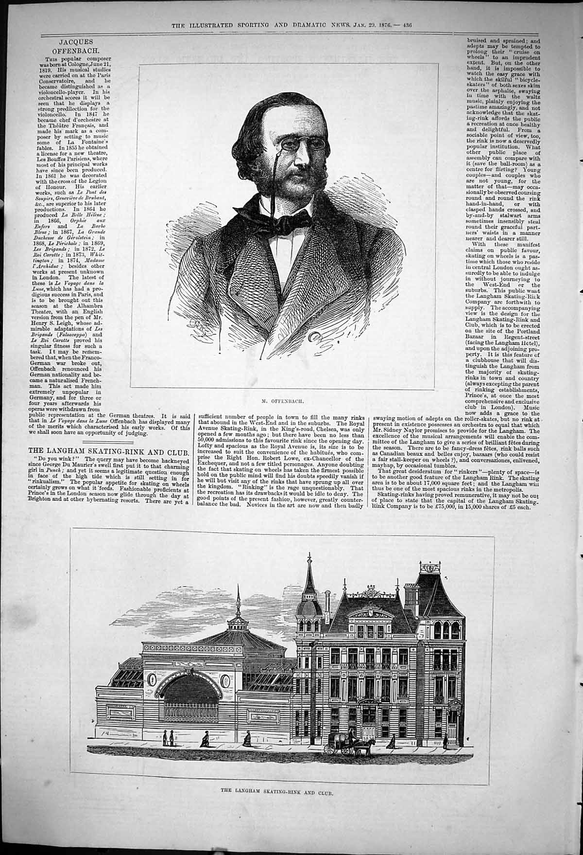 Old 1876 Portrait Offenbach Langham Ice Skating Rink Club Architectur Victorian