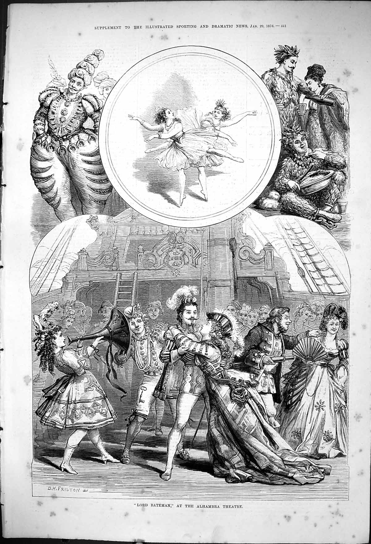 Original Old Antique Print 1876 Lord Bateman Alhambra Theatre Scene Actors 19th