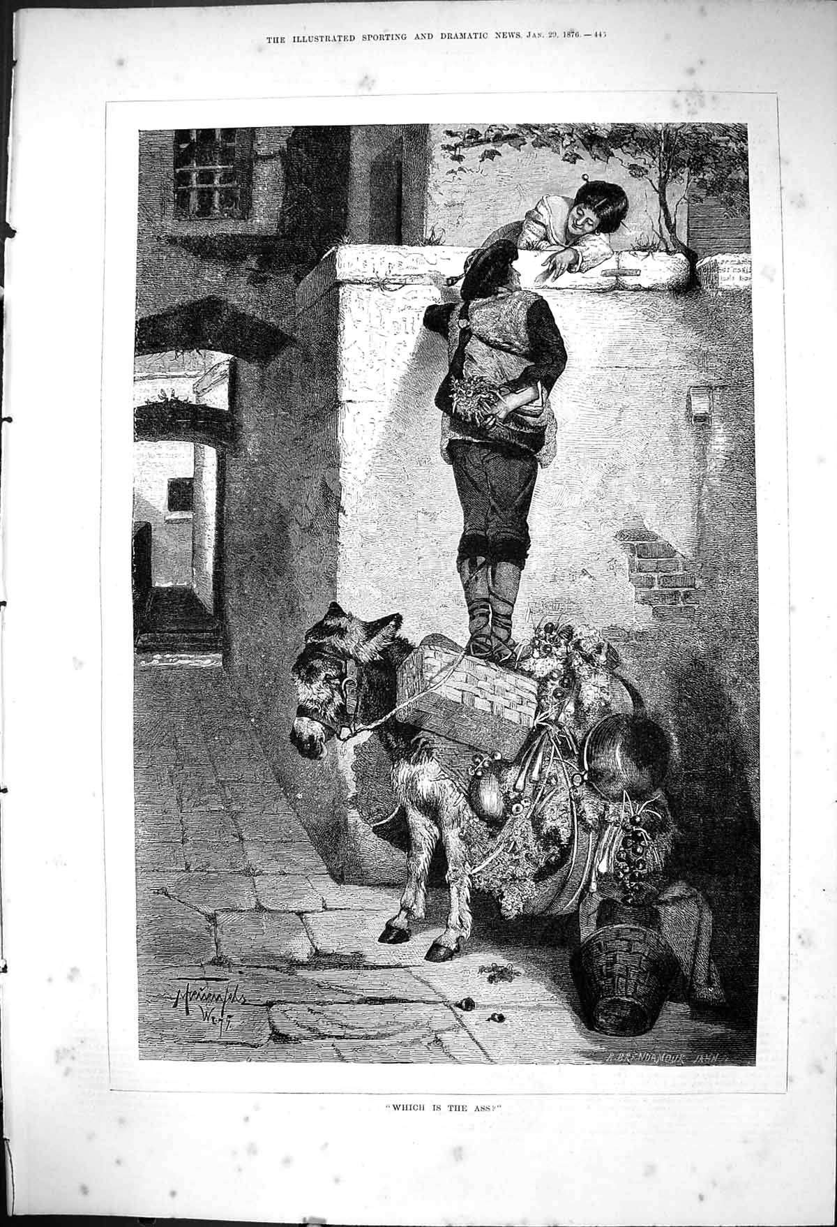 Old 1876 Which Is The Ass Man Standing Wall Lady Romance Fruit Seller Victorian
